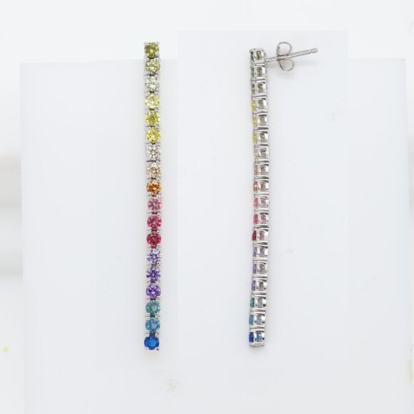 Brilliant Long Earrings Sterling Silver 925 Multi color 3mm cz (2.25' inch long) - Picture 7 of 7